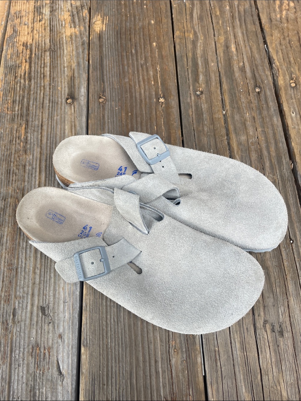 Birkenstock Light Gray (stone coin) Suede Boston Clogs with Buckle